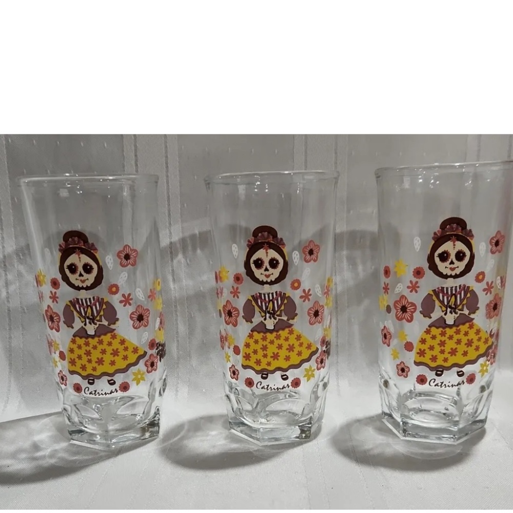 3 Dona Maria Catrinas- Day of the Dead Juice Glass Tumbler.